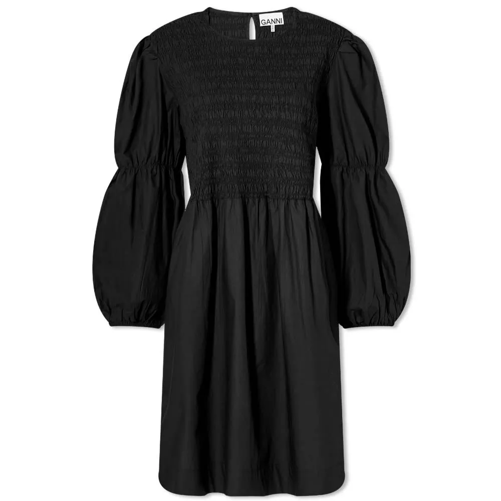 GANNI Cotton Poplin Mini Smock DressBlack