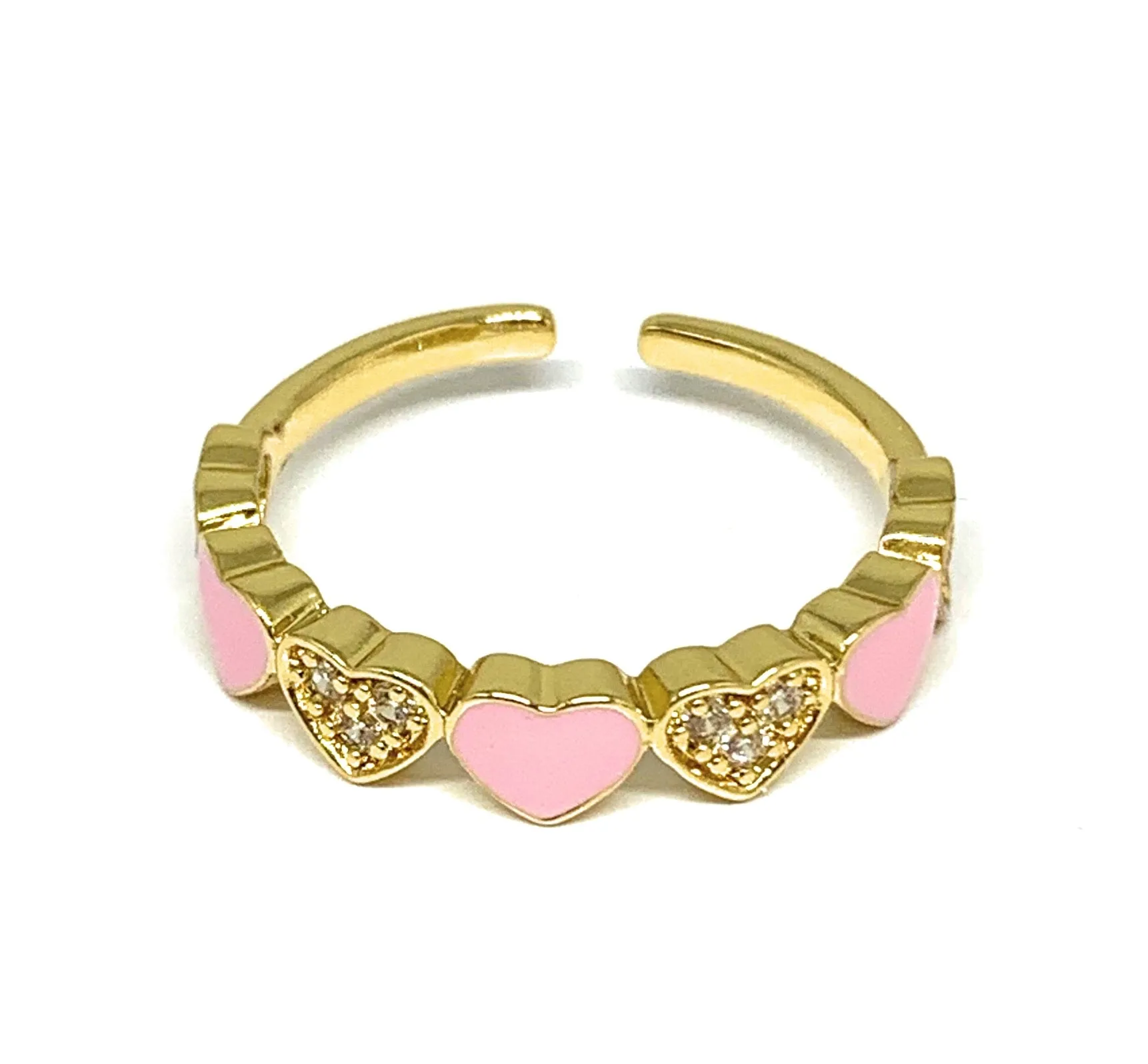 Gold Plated Adjustable Heart Band Ring Anillo (WHITE, PURPLE, RED, PINK, LIGHT BLUE, BLACK)