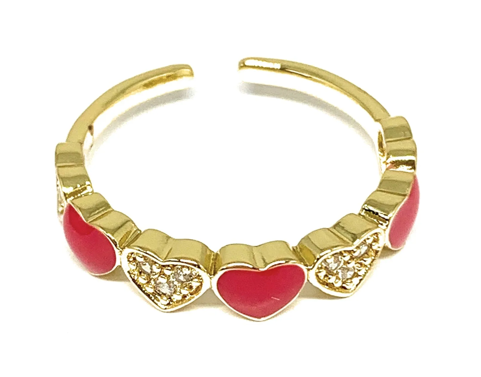 Gold Plated Adjustable Heart Band Ring Anillo (WHITE, PURPLE, RED, PINK, LIGHT BLUE, BLACK)