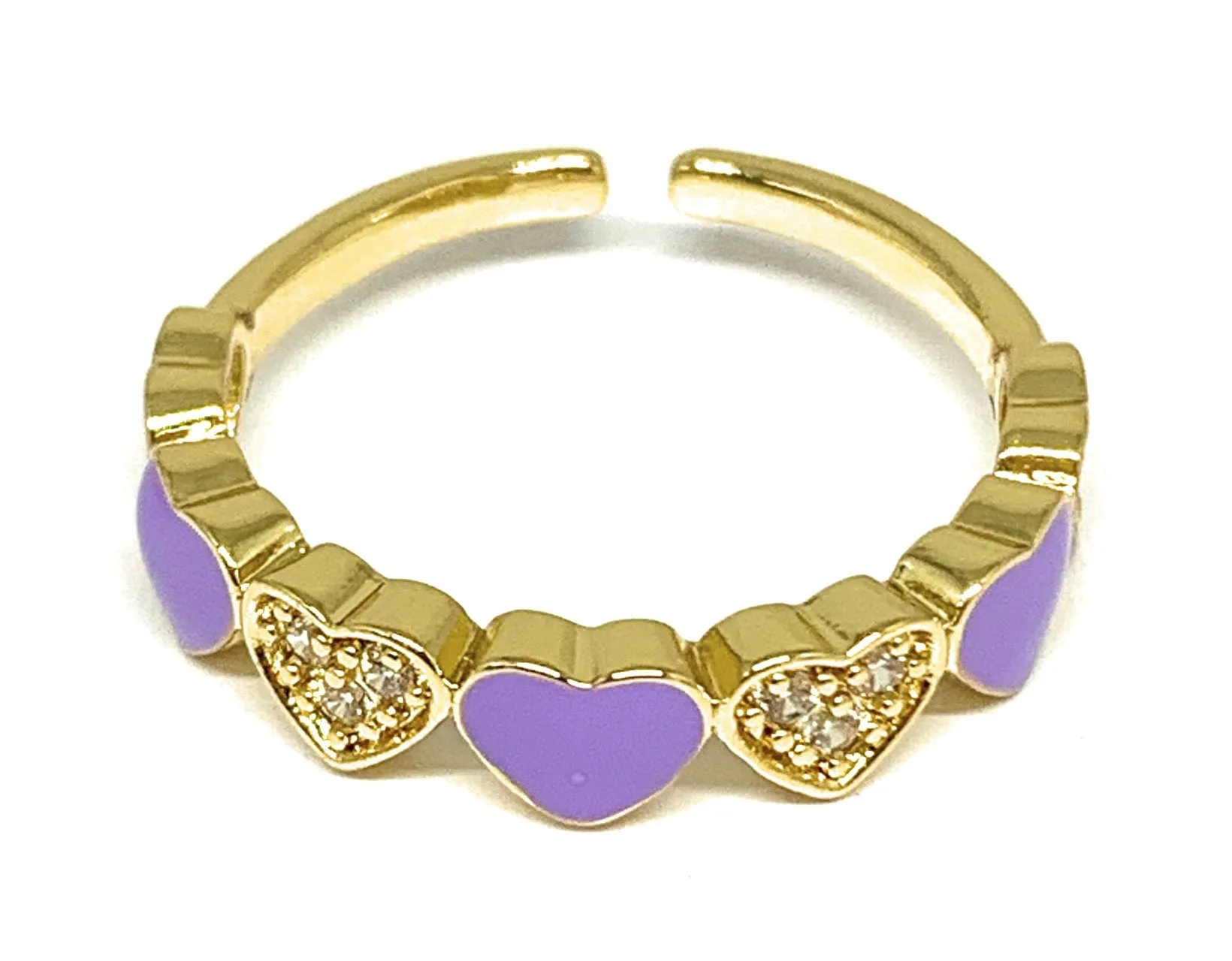 Gold Plated Adjustable Heart Band Ring Anillo (WHITE, PURPLE, RED, PINK, LIGHT BLUE, BLACK)