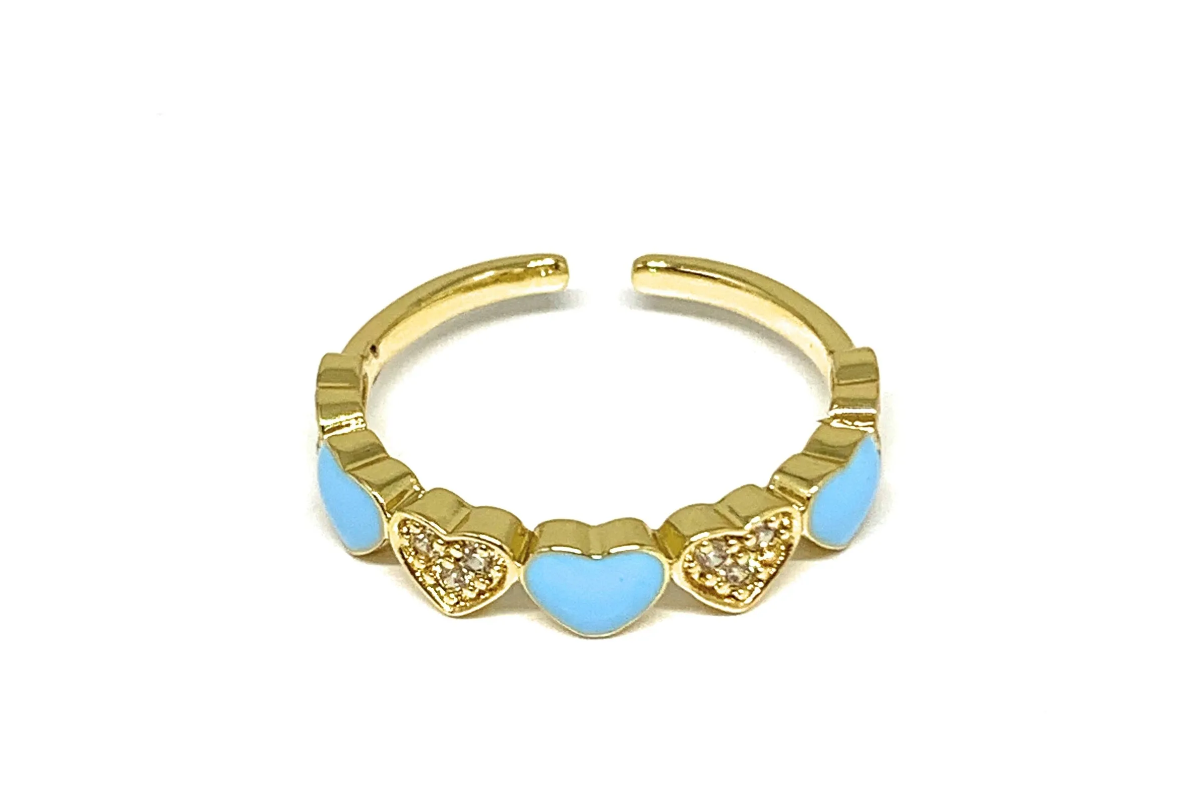 Gold Plated Adjustable Heart Band Ring Anillo (WHITE, PURPLE, RED, PINK, LIGHT BLUE, BLACK)