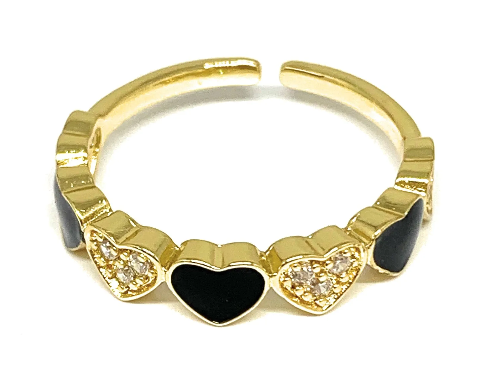 Gold Plated Adjustable Heart Band Ring Anillo (WHITE, PURPLE, RED, PINK, LIGHT BLUE, BLACK)