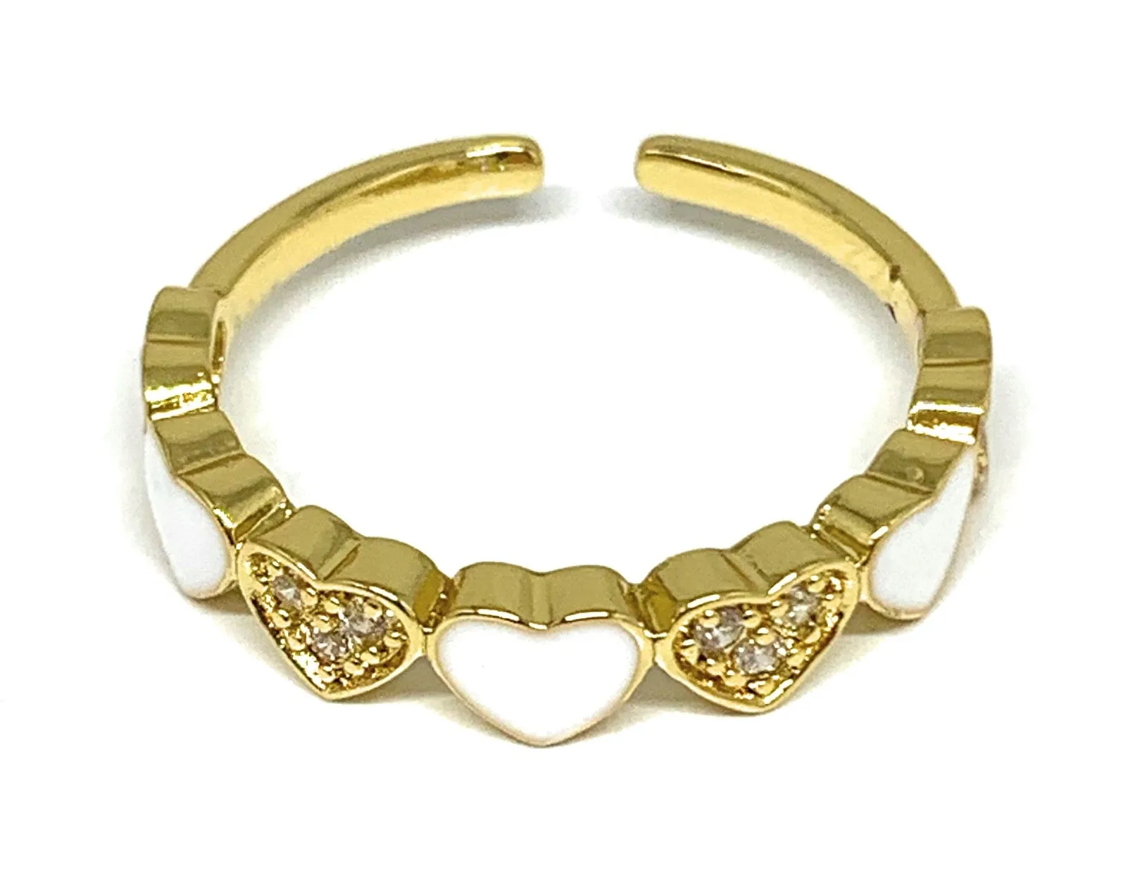 Gold Plated Adjustable Heart Band Ring Anillo (WHITE, PURPLE, RED, PINK, LIGHT BLUE, BLACK)