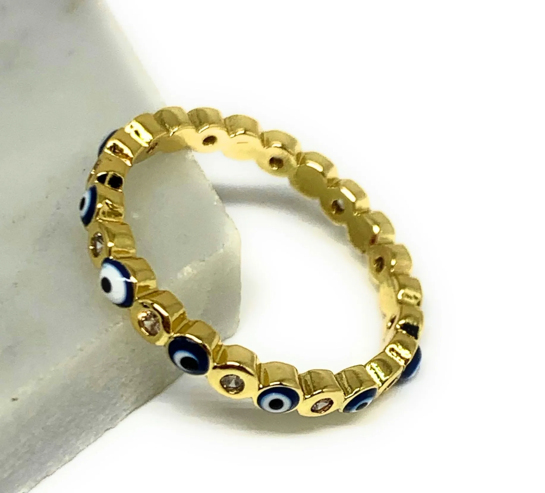 Gold Plated Evil Eye Mini Band Ring Anillo (RED, GREEN, LIGHT BLUE, DARK BLUE)