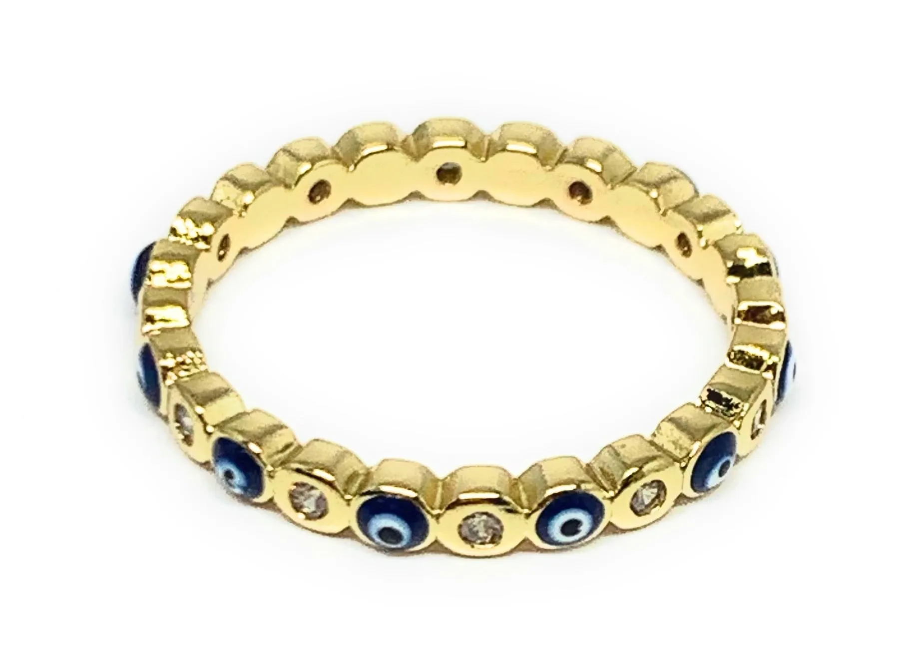 Gold Plated Evil Eye Mini Band Ring Anillo (RED, GREEN, LIGHT BLUE, DARK BLUE)