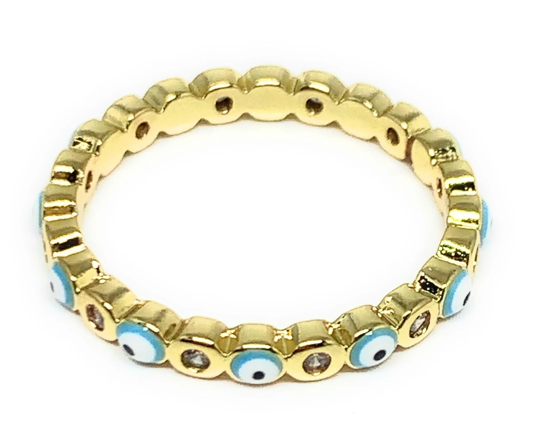 Gold Plated Evil Eye Mini Band Ring Anillo (RED, GREEN, LIGHT BLUE, DARK BLUE)