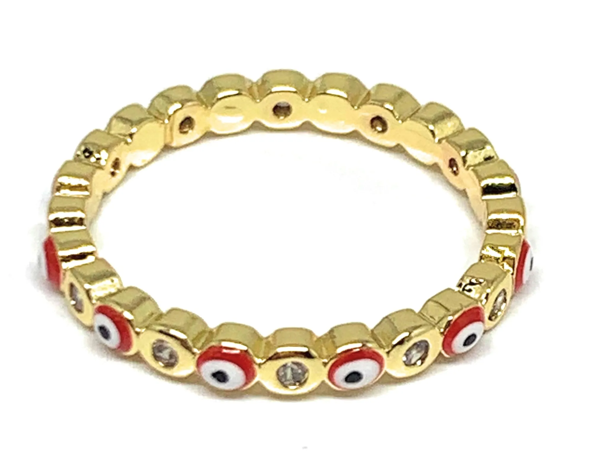 Gold Plated Evil Eye Mini Band Ring Anillo (RED, GREEN, LIGHT BLUE, DARK BLUE)