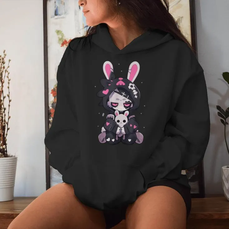 Goth Bunny Anime Girl Cute E-Girl Gothic Outfit Grunge Women Hoodie