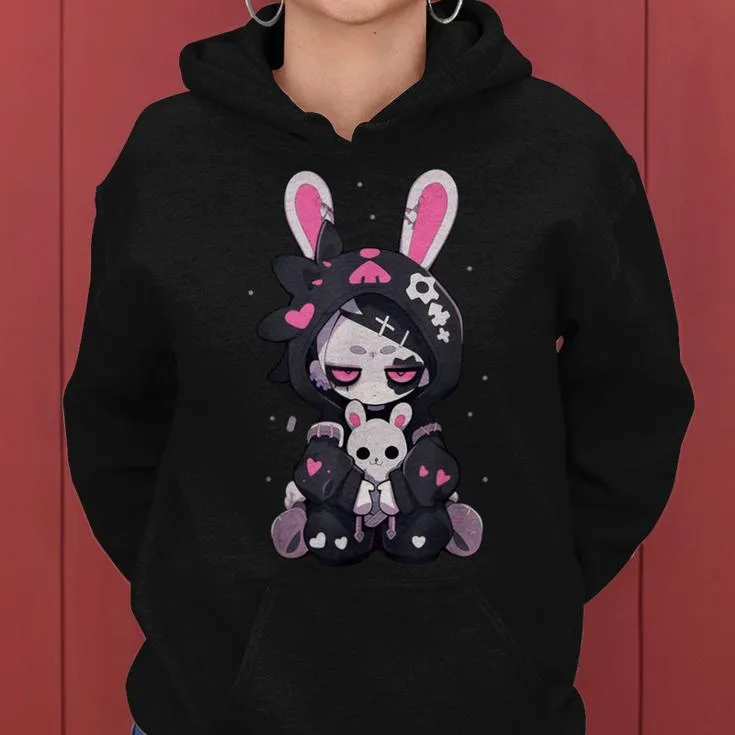 Goth Bunny Anime Girl Cute E-Girl Gothic Outfit Grunge Women Hoodie