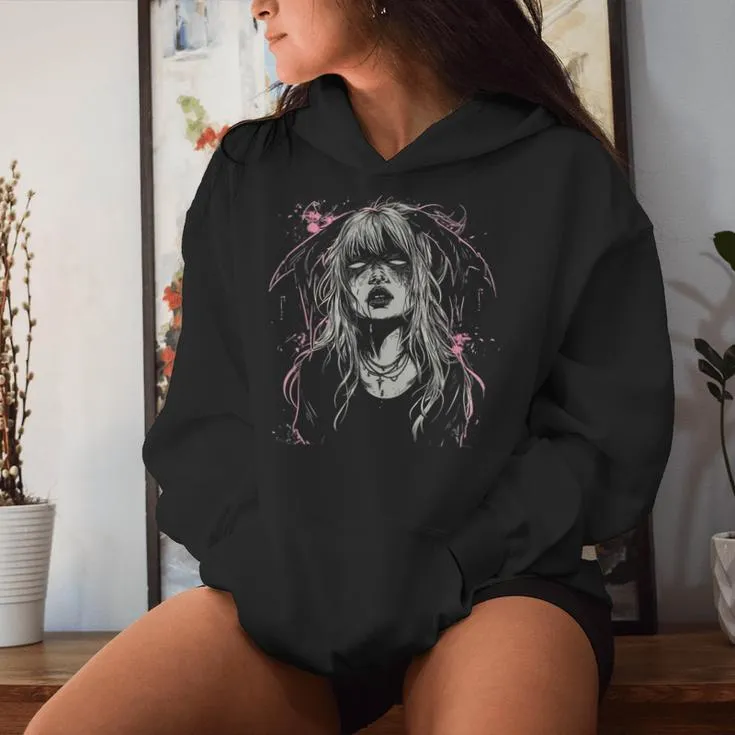 Goth Demon Girl Horror Bunny Occult Dark Anime Alt Aesthetic Women Hoodie