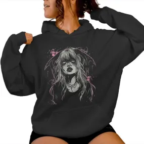 Goth Demon Girl Horror Bunny Occult Dark Anime Alt Aesthetic Women Hoodie