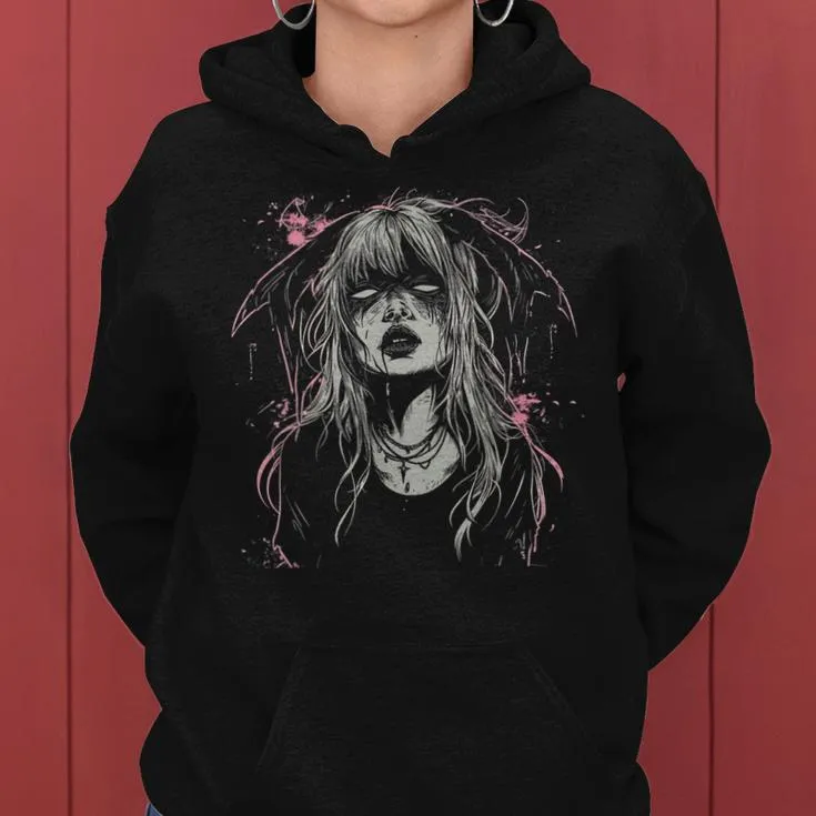 Goth Demon Girl Horror Bunny Occult Dark Anime Alt Aesthetic Women Hoodie