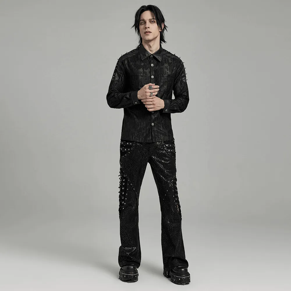 Gothic  Lace-up Black Twill Flare Pants for Men