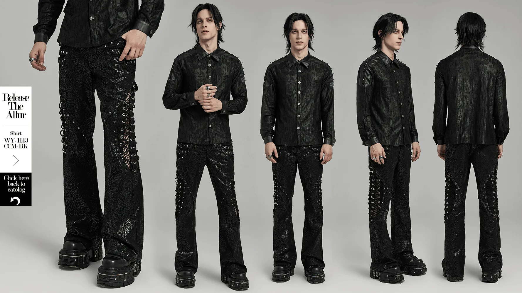 Gothic  Lace-up Black Twill Flare Pants for Men