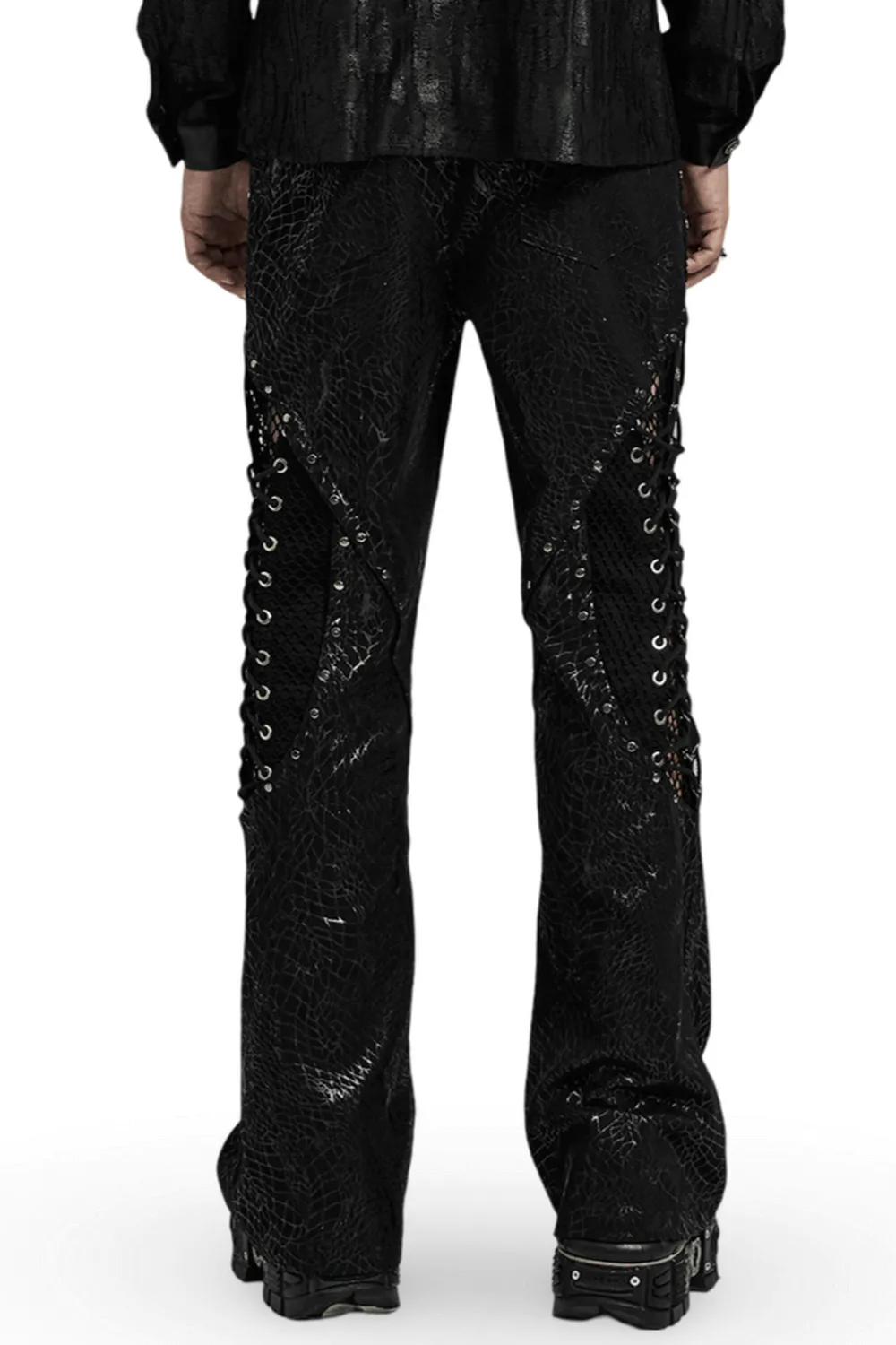 Gothic  Lace-up Black Twill Flare Pants for Men