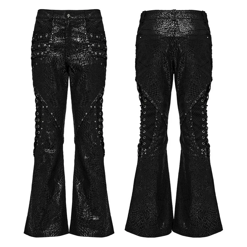 Gothic  Lace-up Black Twill Flare Pants for Men