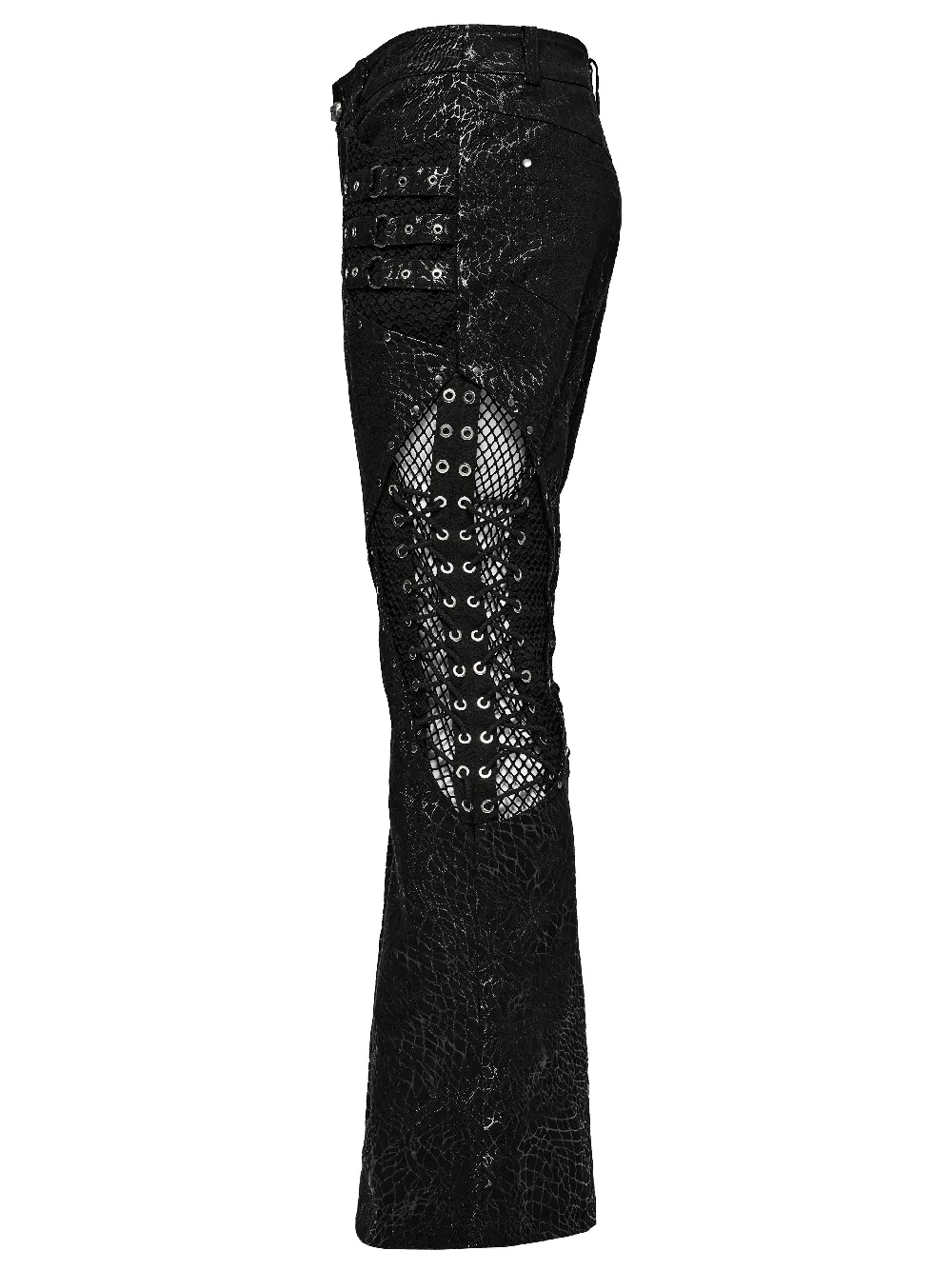 Gothic  Lace-up Black Twill Flare Pants for Men