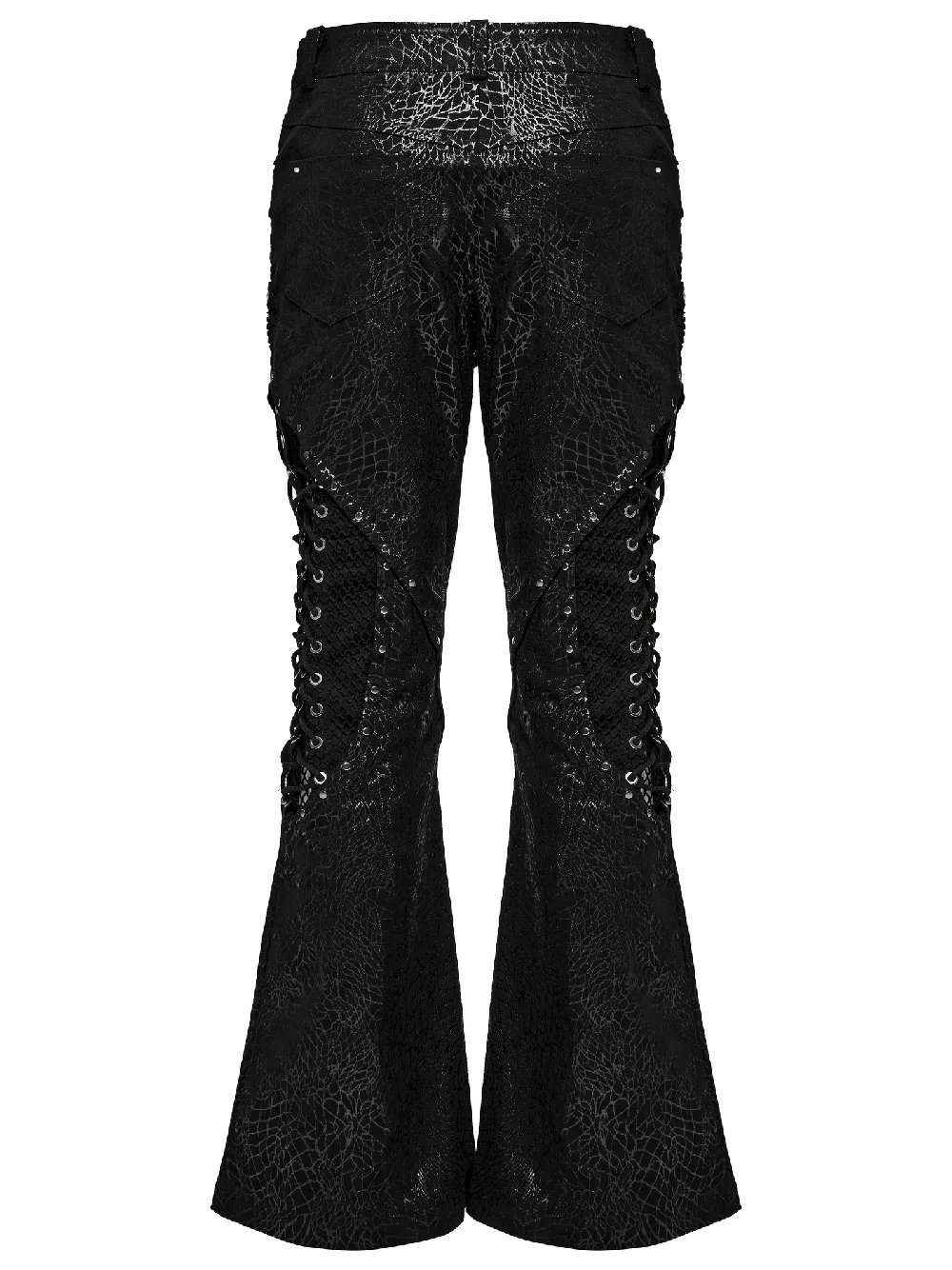 Gothic  Lace-up Black Twill Flare Pants for Men