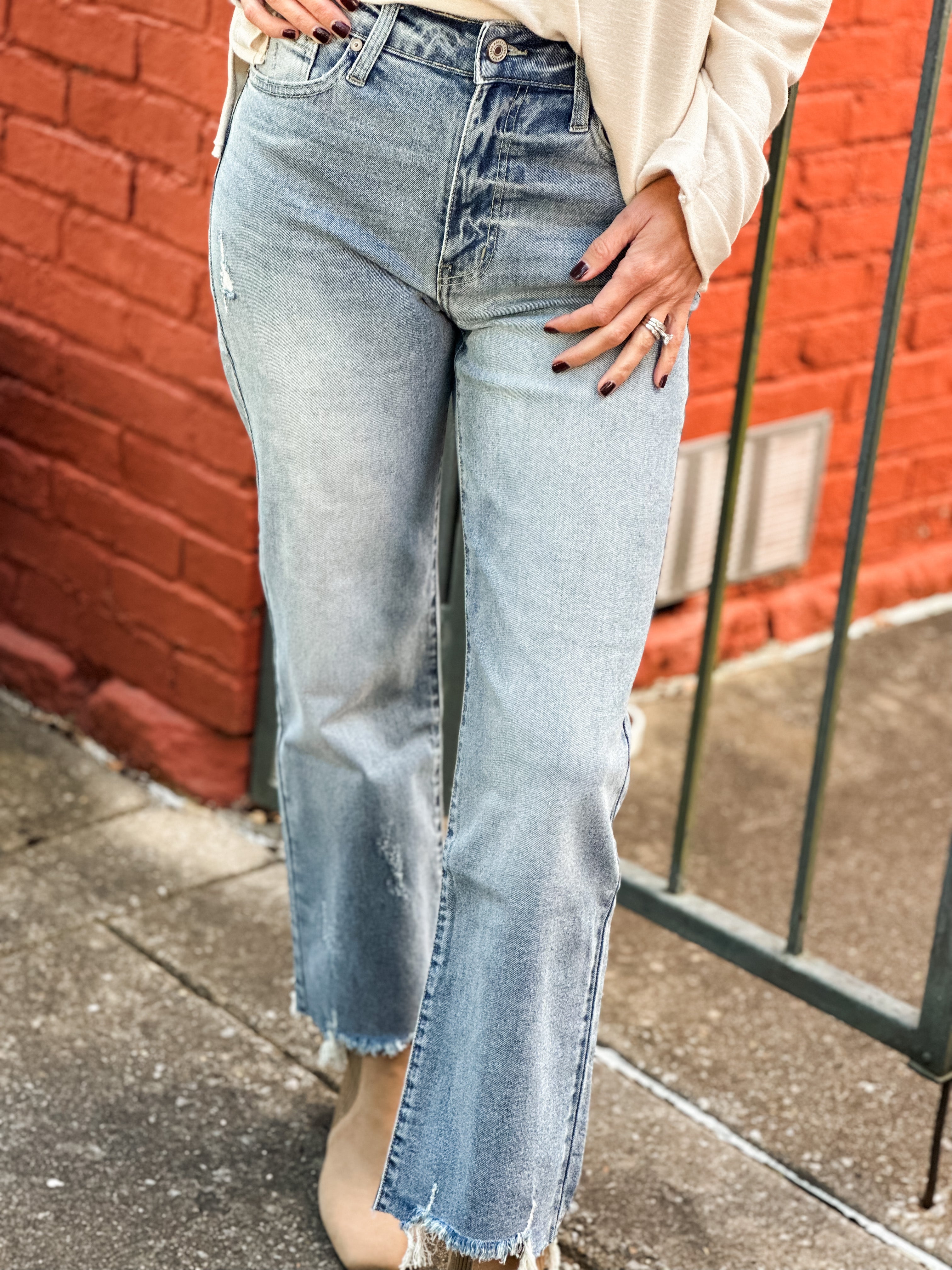 High Rise Slim Wide Leg Jeans