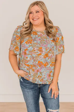 Home Grown Beauty Floral Blouse- Light Blue