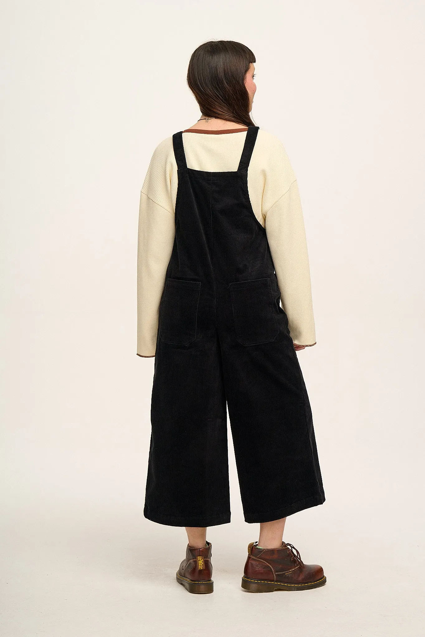 Jenny - Wide Leg Corduroy Dungaree in Black