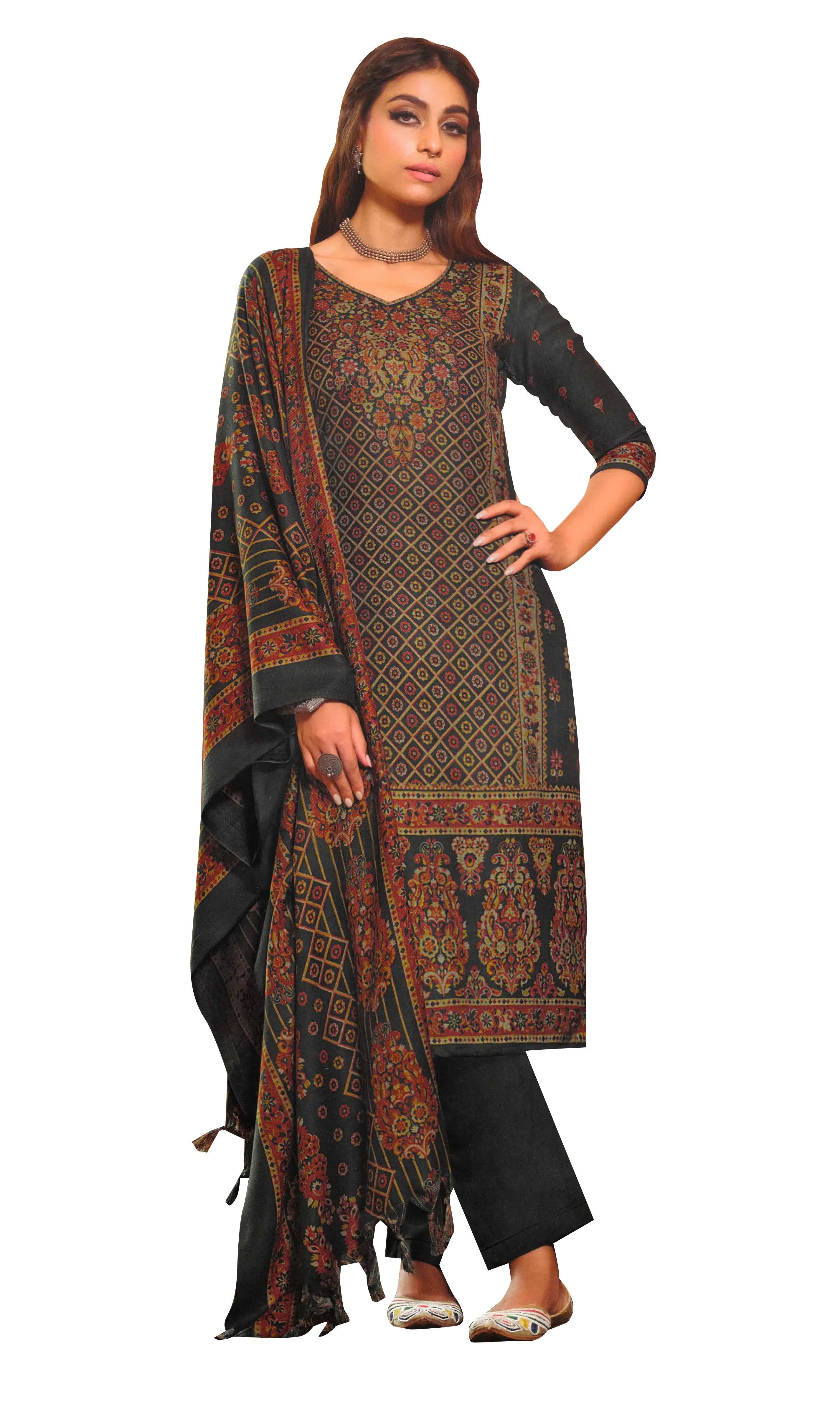 Ladyline WomensPashminaPrinted Salwar Kameez Suit Indian Pakistani Dress