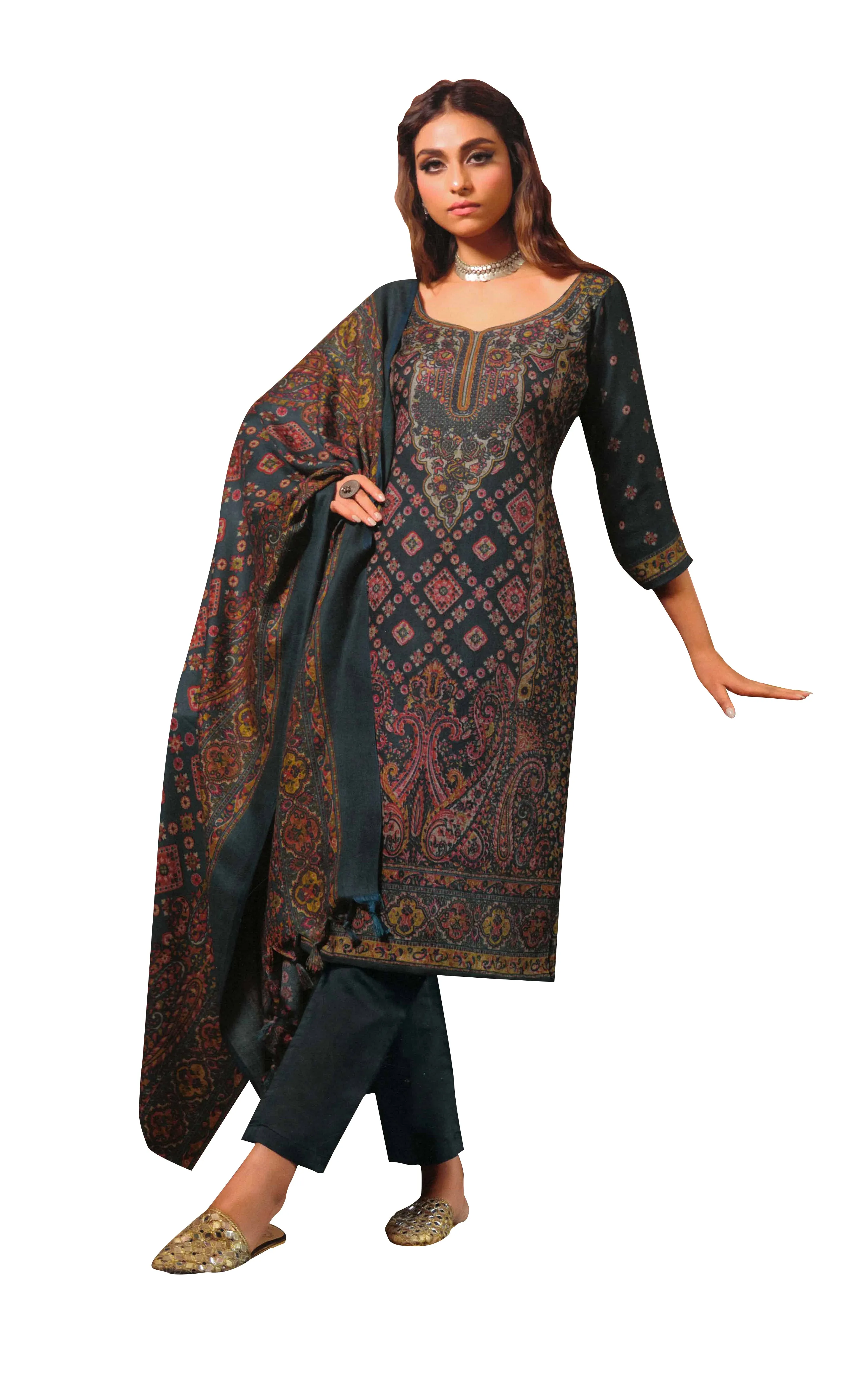 Ladyline WomensPashminaPrinted Salwar Kameez Suit Indian Pakistani Dress