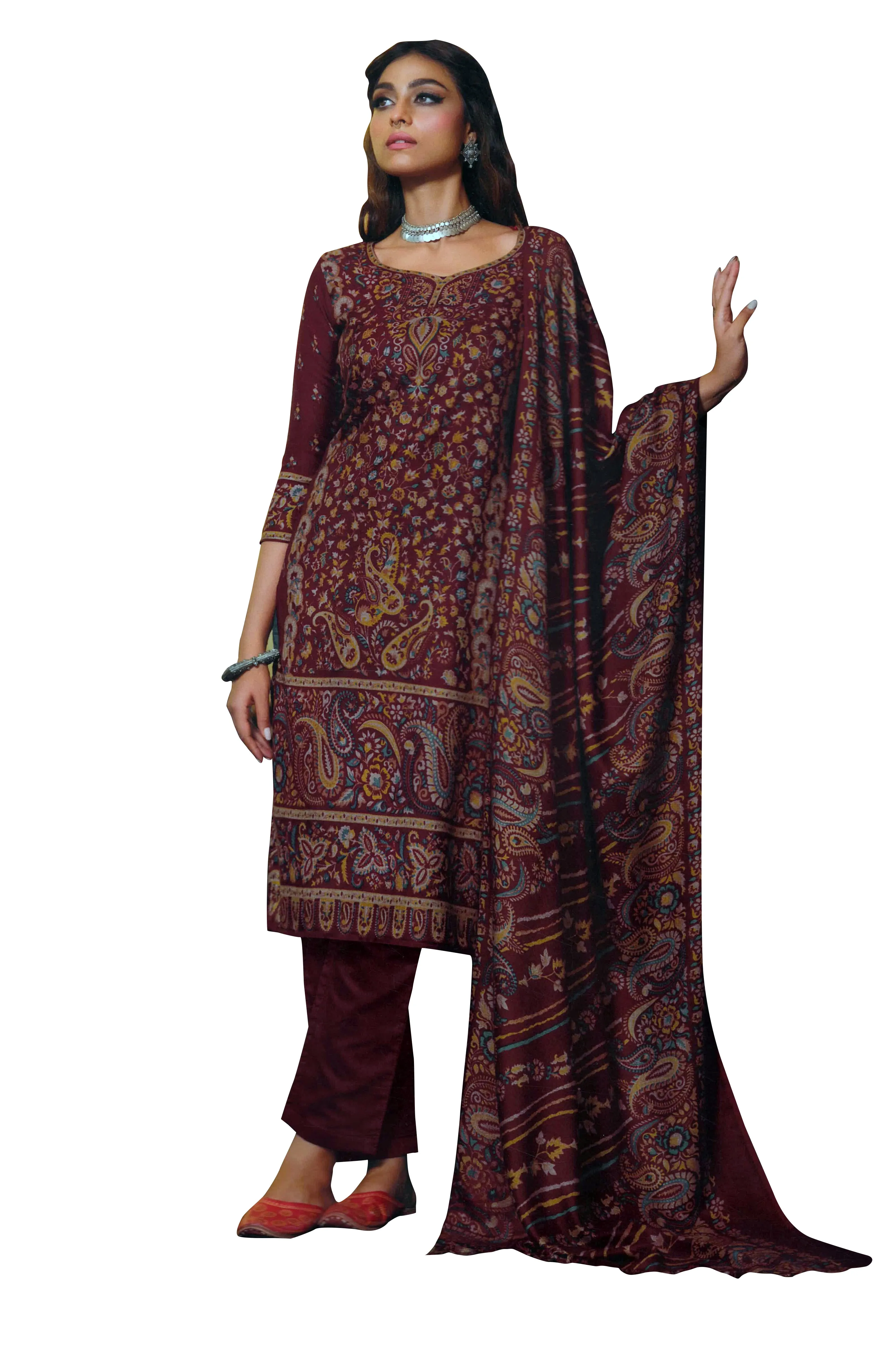 Ladyline WomensPashminaPrinted Salwar Kameez Suit Indian Pakistani Dress