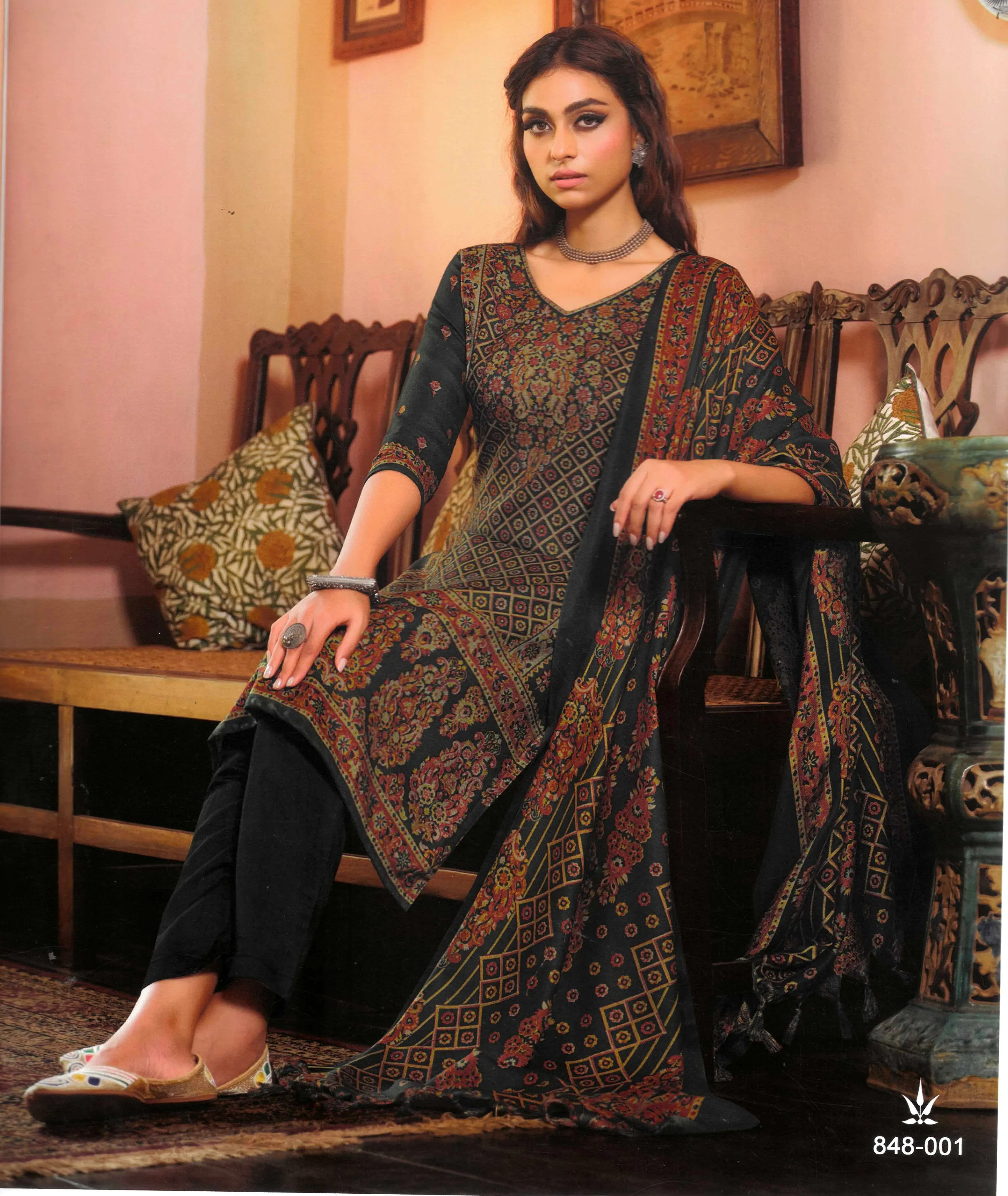 Ladyline WomensPashminaPrinted Salwar Kameez Suit Indian Pakistani Dress