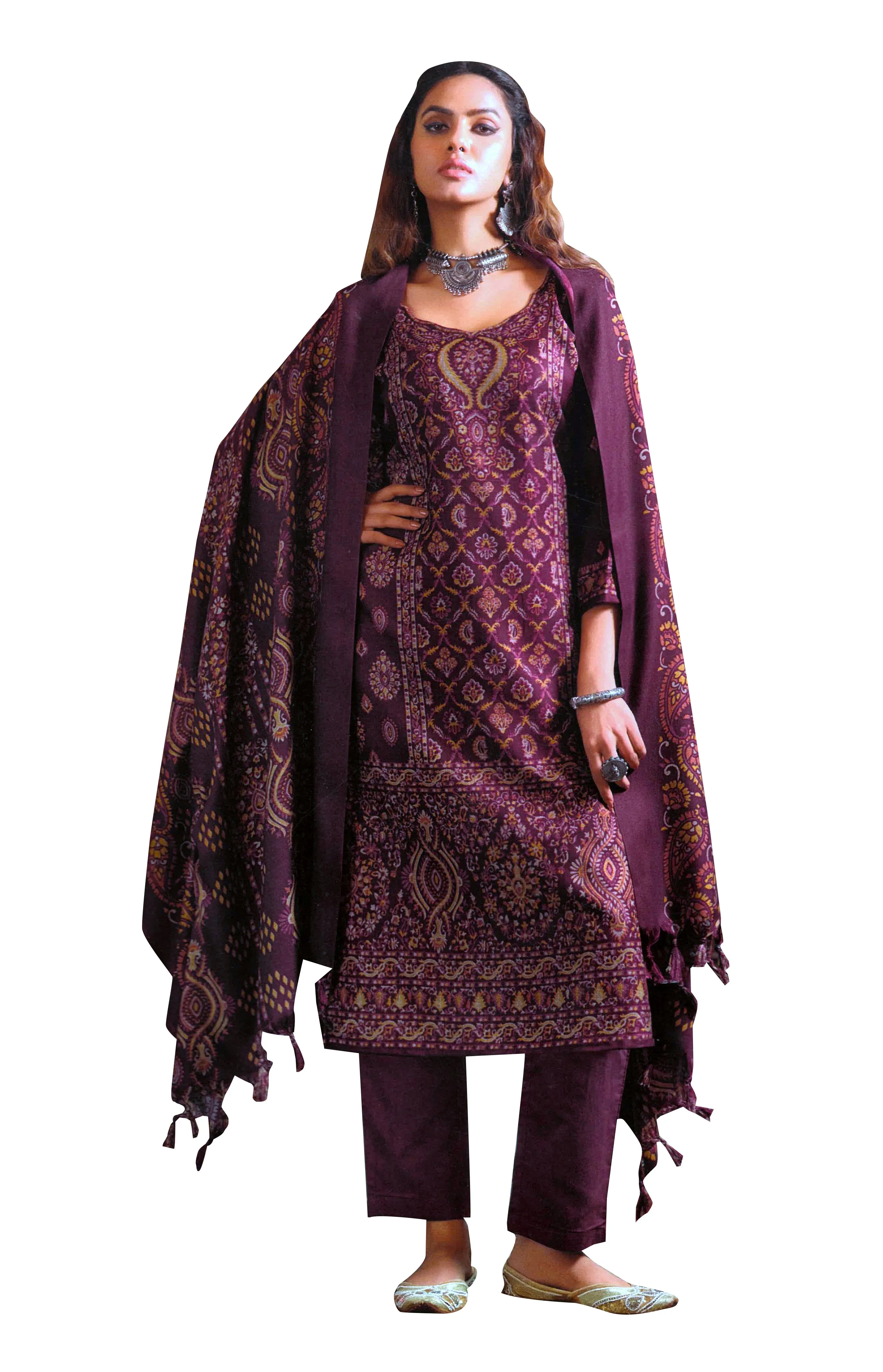 Ladyline WomensPashminaPrinted Salwar Kameez Suit Indian Pakistani Dress