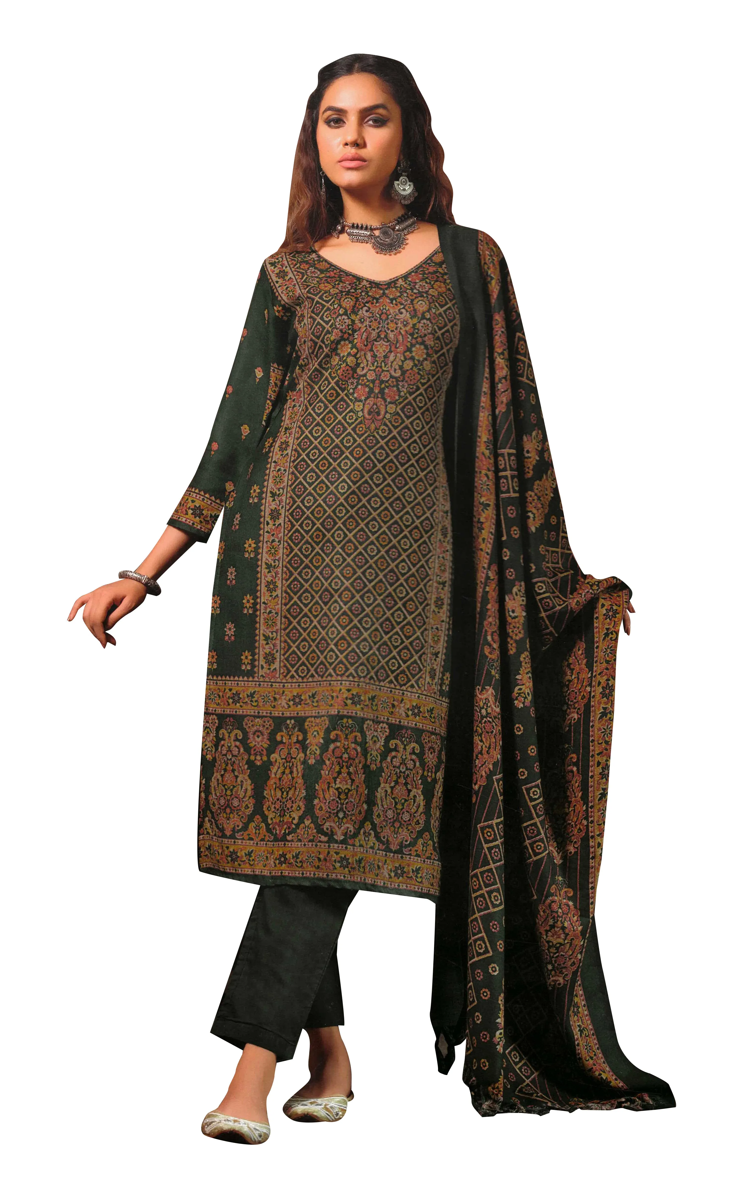 Ladyline WomensPashminaPrinted Salwar Kameez Suit Indian Pakistani Dress