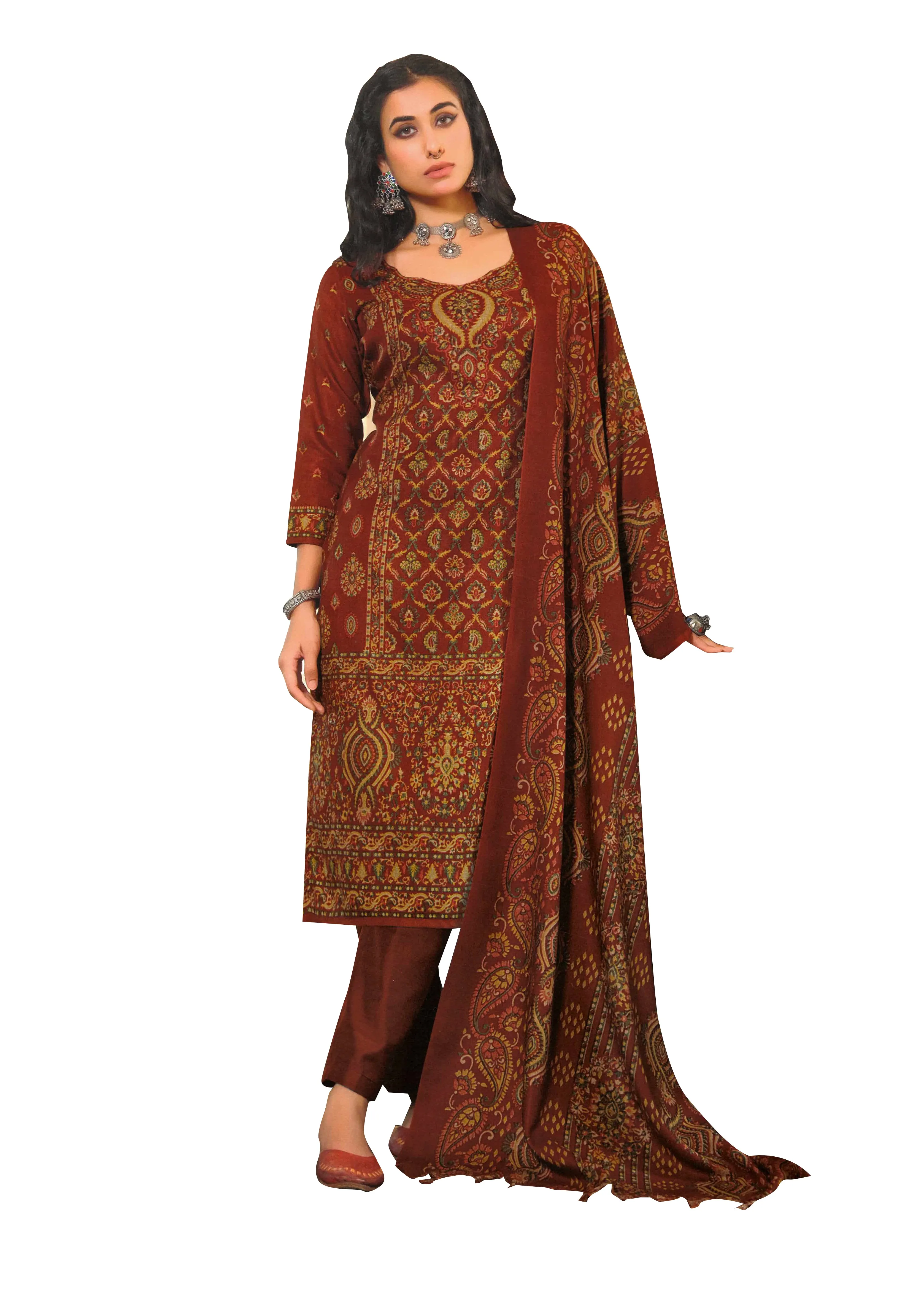 Ladyline WomensPashminaPrinted Salwar Kameez Suit Indian Pakistani Dress