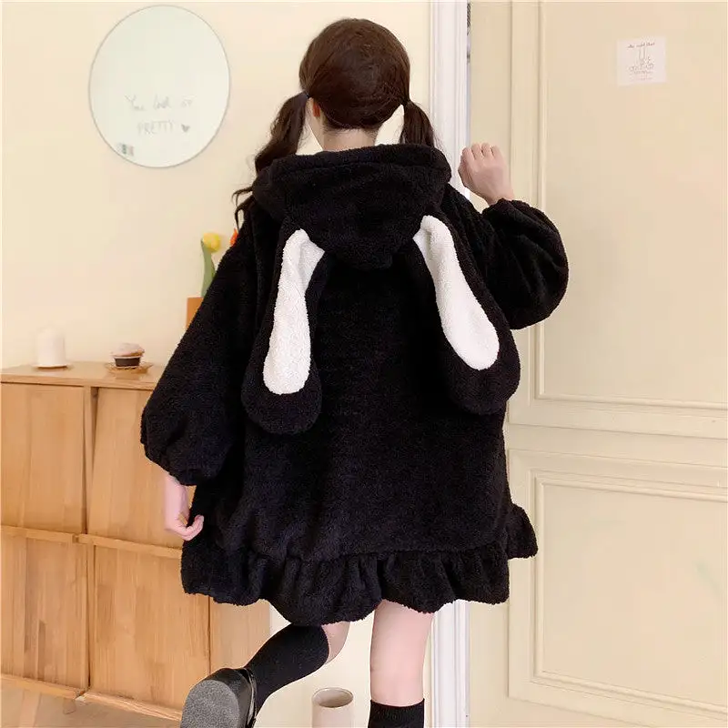 Lolita Rabbit Ears Hooded Plush Coat AD12645