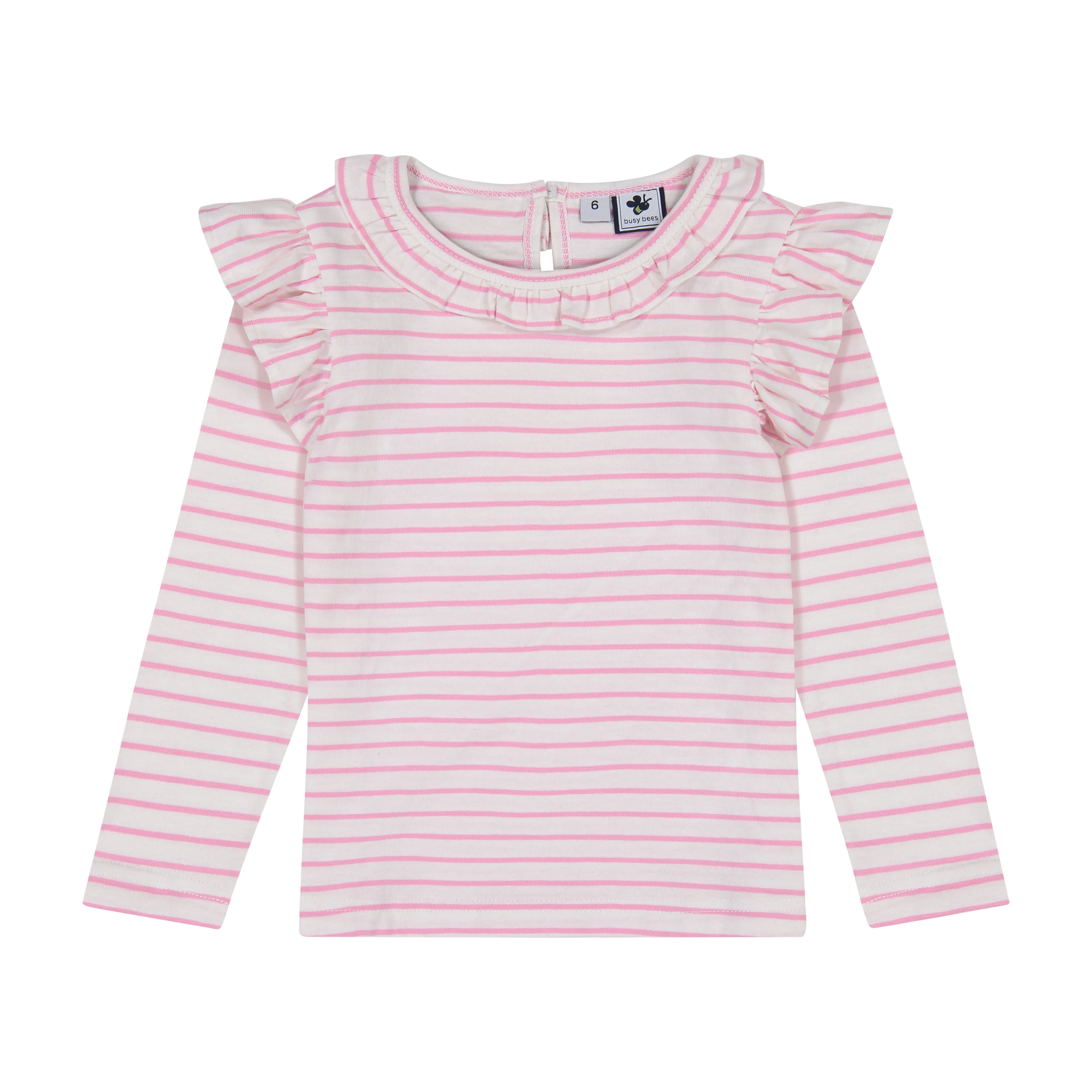 Luna Girls Ruffle Top Pink White Stripe