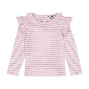 Luna Girls Ruffle Top Pink White Stripe