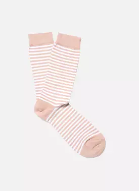 Men's Cotton Socks in Shell Pink/White English Stripe