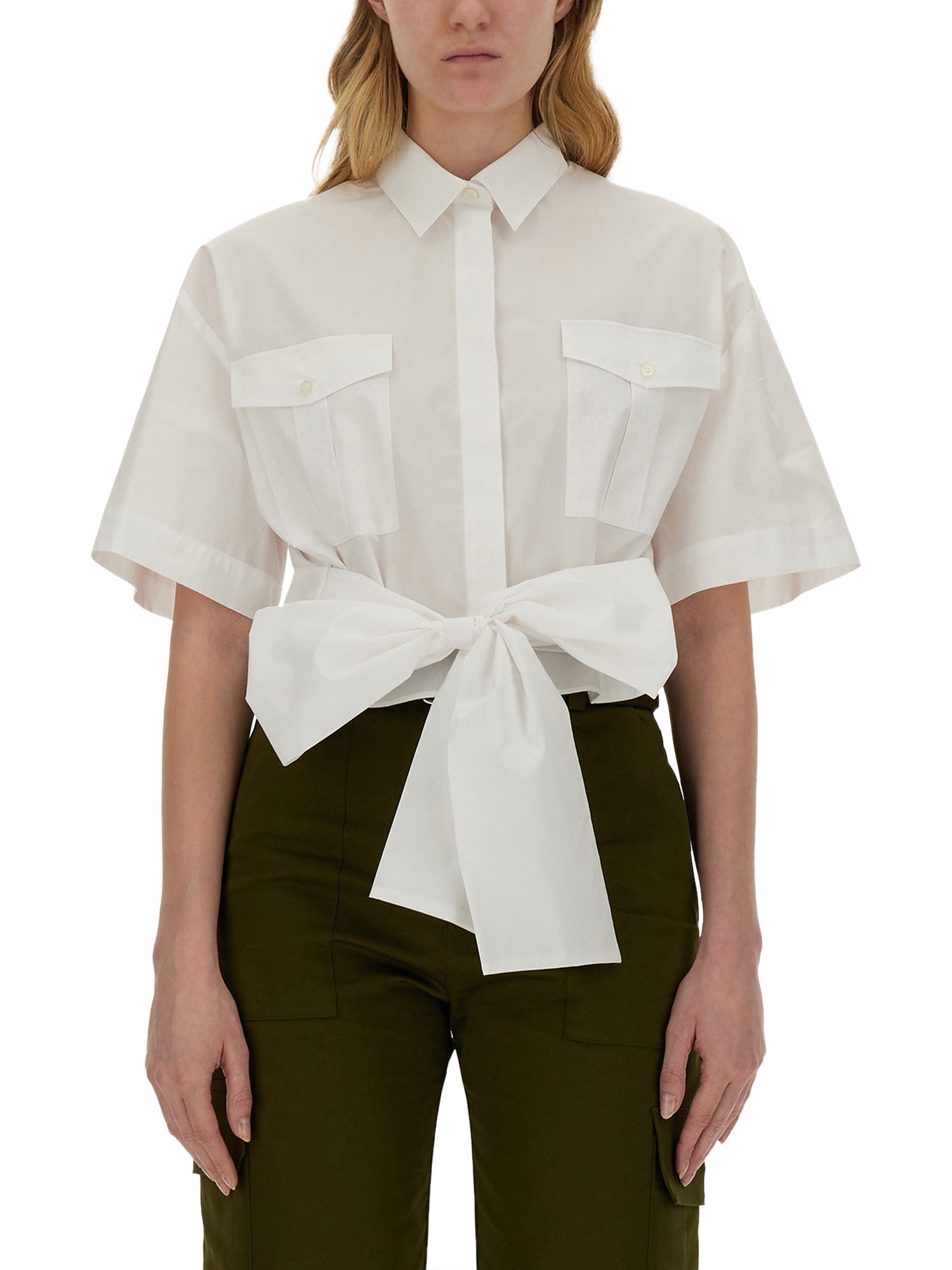 MSGM    COTTON POPLIN SHIRT WITH BOW