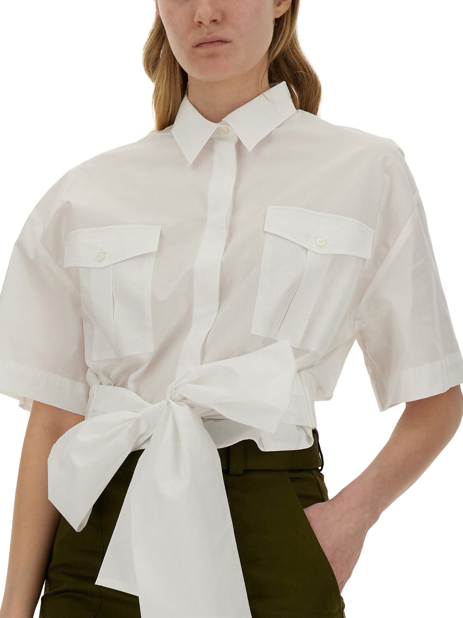 MSGM    COTTON POPLIN SHIRT WITH BOW