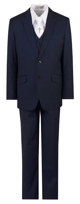 Navy Blue Slim Fit Communion Suit Religious Cross Neck Tie Boys Youth Sizes