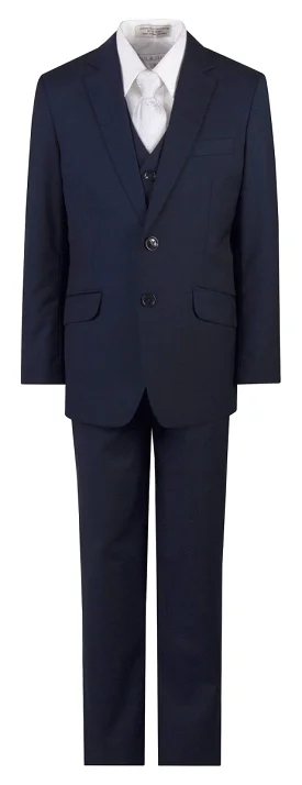 Navy Blue Slim Fit Suit Clergy Jacquard Neck Tie Boys and Youth Sizes