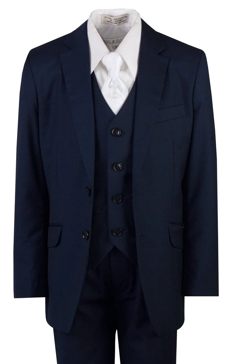 Navy Blue Slim Fit Suit Communion Cross Neck Tie Boys and Youth Sizes