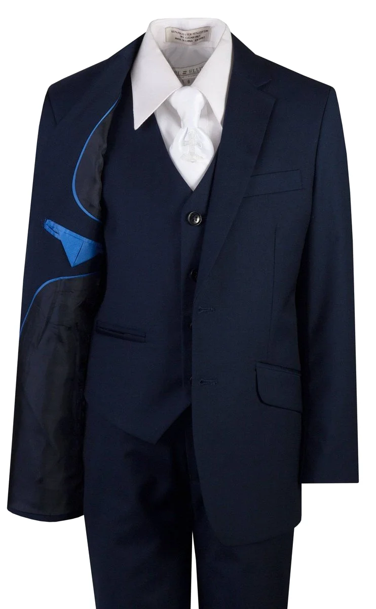 Navy Blue Slim Fit Suit Communion Cross Neck Tie Boys and Youth Sizes