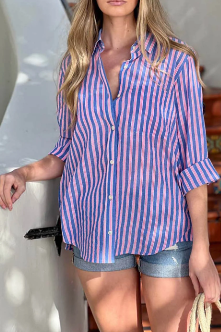 Neon Pink Stripe Boyfriend Shirt