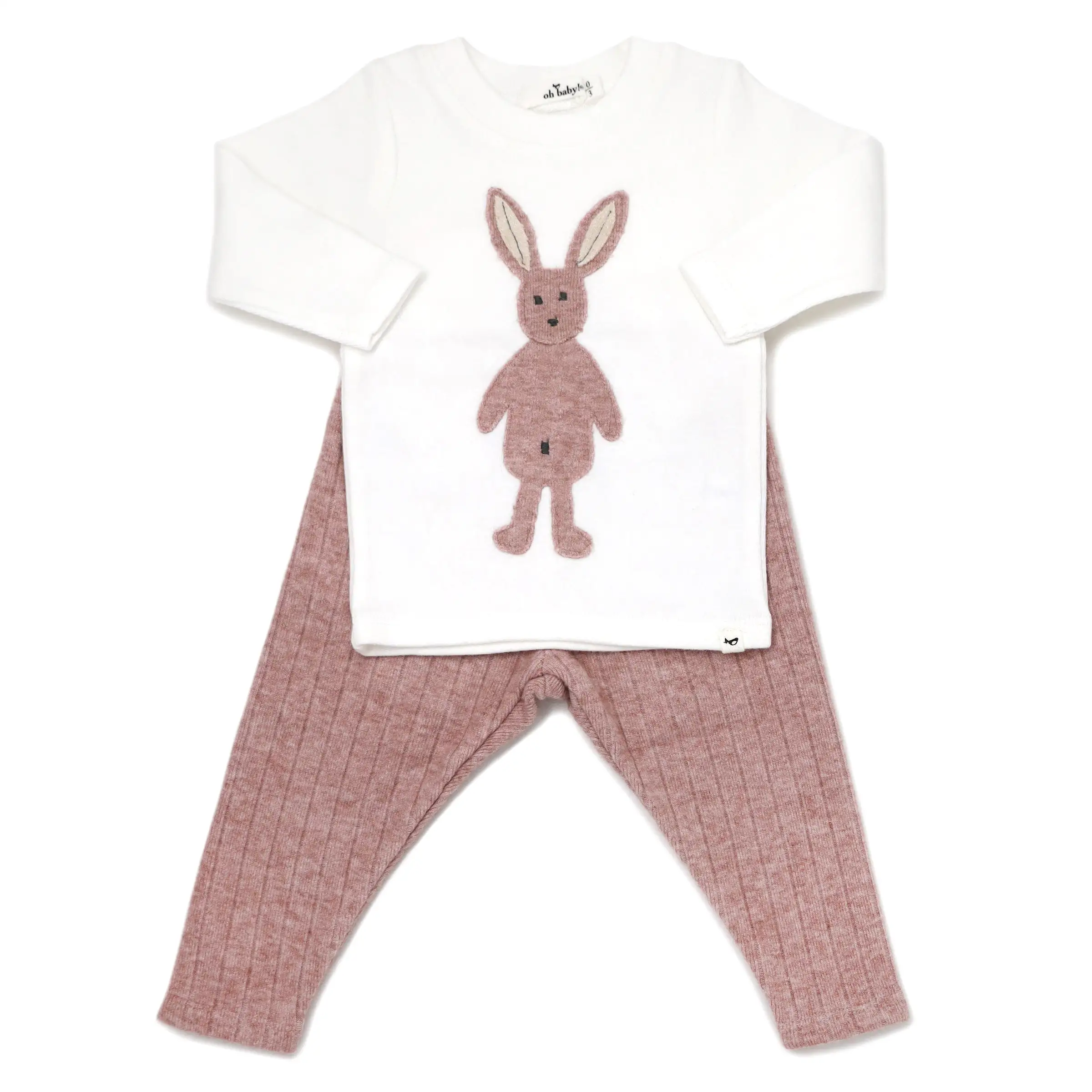 oh baby! Long Sleeve Two Piece Set -  Ragdoll Bunny Blush Ribbed Knit - Cream