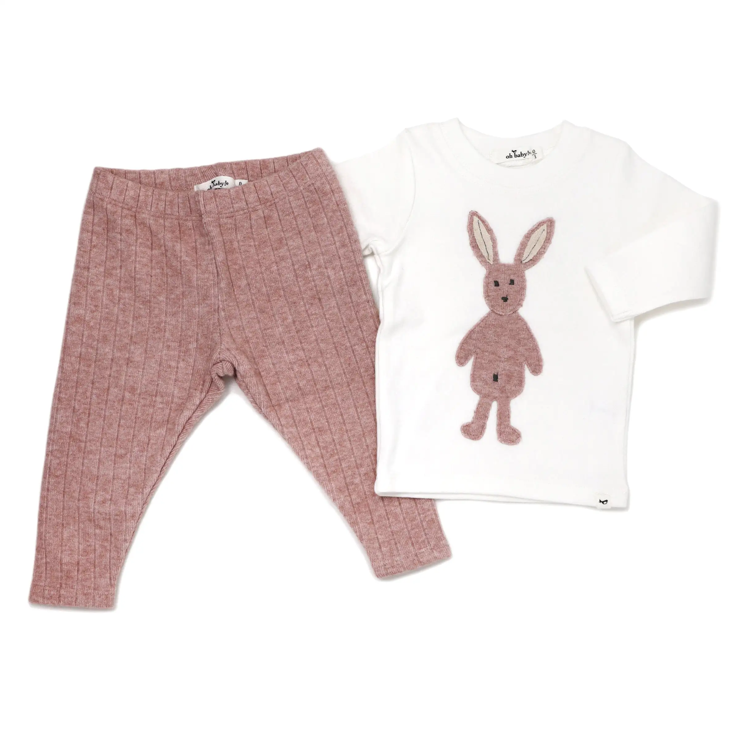 oh baby! Long Sleeve Two Piece Set -  Ragdoll Bunny Blush Ribbed Knit - Cream