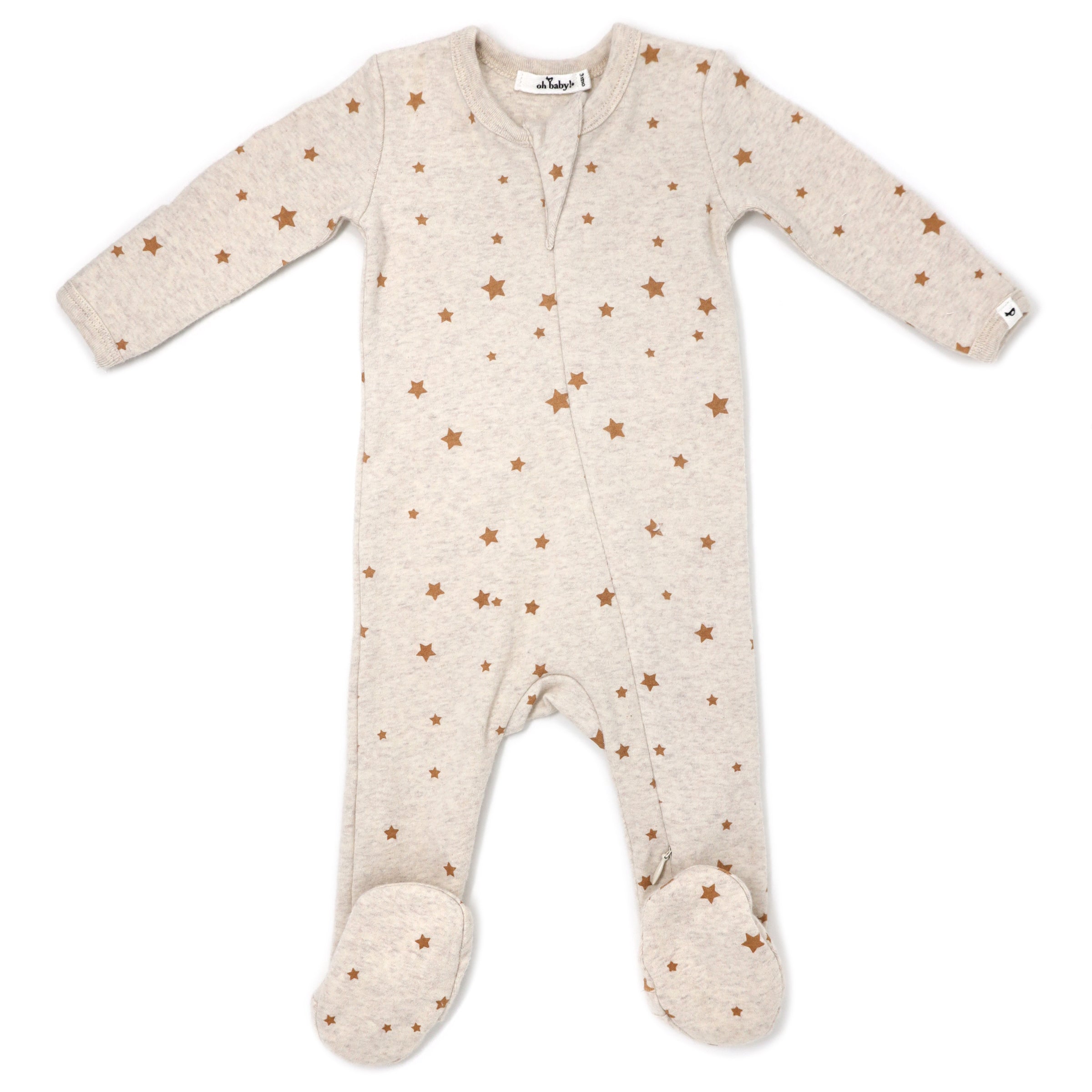 oh baby! Zipper Footie Mini Stars in Toasted Nut - Sand