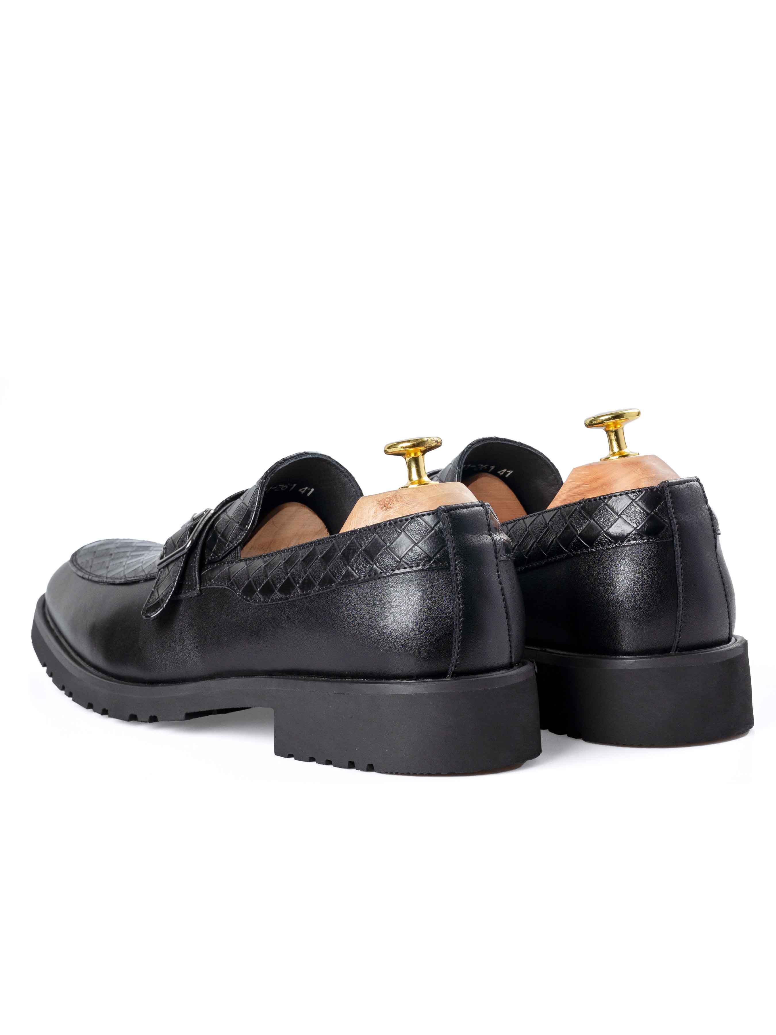 Oliver Single Strap Monk Loafer - Black Woven Leather (Flexi-Sole)