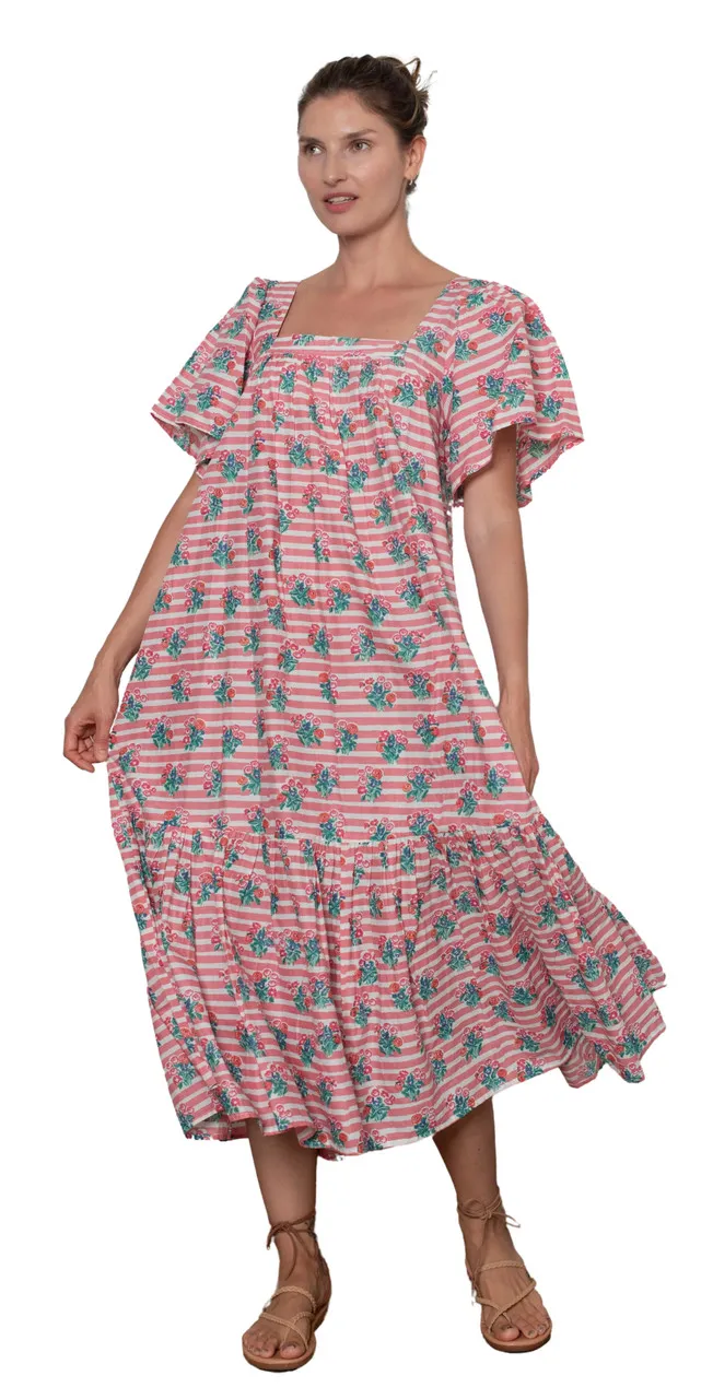 Ophelia & Indigo Fifi Dress, Pink Floral Stripe