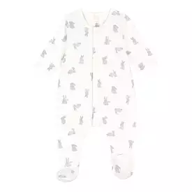 Petit Bateau Baby Front Snap Bunny Print Footie - Grey