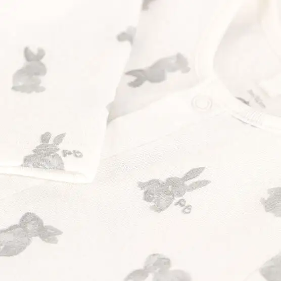 Petit Bateau Baby Front Snap Bunny Print Footie - Grey